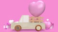 Gift box and wood truck for valentine concept 3d rendering