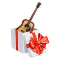 Gift box with wooden guitar, 3D rendering