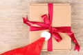 Gift box on wooden table Royalty Free Stock Photo