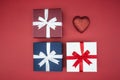 Gift box wrap silk ribbon with love heart shape Royalty Free Stock Photo