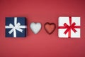 Gift box wrap silk ribbon with love heart shape Royalty Free Stock Photo