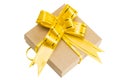Gift box wrapped in brown recycled paper with ribbon bow top vie Royalty Free Stock Photo