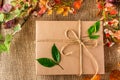 Gift box wrapped with natural rope and craft paper Royalty Free Stock Photo