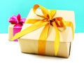 Gift box wrapped in recycled paper with ribbon bow Royalty Free Stock Photo