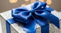 Gift box wrapped in silver-patterned paper Royalty Free Stock Photo
