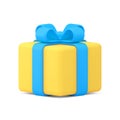 Gift box wrapped surprise with bow ribbon holiday congratulations container 3d icon realistic vector Royalty Free Stock Photo