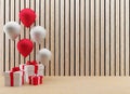 Gift boxes with balloons festival and celebration in 3D render image