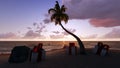 Gift boxes on the beach at sunset