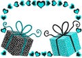 Ice Blue Gift boxes hearts frame