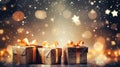 Gift boxes on bokeh background. Christmas and New Year concept. Royalty Free Stock Photo