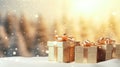 Gift boxes on bokeh background. Christmas and New Year concept. Royalty Free Stock Photo