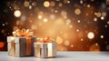 Gift boxes on bokeh background. Christmas and New Year concept. Royalty Free Stock Photo