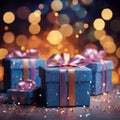 Gift boxes on bokeh background, Christmas and New Year concept Royalty Free Stock Photo