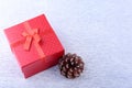 Gift boxes with bow and christmas balls on wood background. Decoration Royalty Free Stock Photo