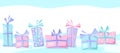Gift Boxes with a bow. Holiday and birthday gifts cartoon banner. Christmas, new year, Valentine day or anniversary Royalty Free Stock Photo