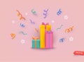 Gift boxes with bow. Realistic vector icon for present, birthday or wedding banners. 3d vector illustration