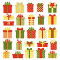 Gift boxes collection isolated on white background. Christmas and New Year`s decor. Vector illustration in cartoon