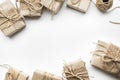 Gift boxes collection wrapped in kraft paper on white Royalty Free Stock Photo