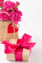 Gift boxes with color ribbons