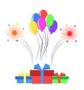 Gift boxes and colorful balloons over white background. colorful design. vector illustration Royalty Free Stock Photo