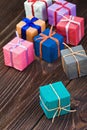 Gift boxes in a colorful package Royalty Free Stock Photo