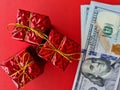 Gift boxes with dollar bills. Money as gift concept Royalty Free Stock Photo