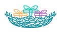 Gift Boxes Floating in Stylized Cradle or Boat, vector design Generative AI Royalty Free Stock Photo