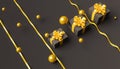 Gift boxes with golden spheres and ribbons Royalty Free Stock Photo