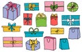 Gift boxes in hand drawn style, set. Vector illustration Royalty Free Stock Photo