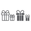 Gift boxes line and glyph icon, package and surprise, presents sign, vector graphics, a linear pattern on a white Royalty Free Stock Photo