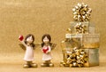 Gift boxes little guardian angels Christmas holidays decoration Royalty Free Stock Photo