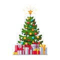 Gift boxes pile with bows under Christmas tree Royalty Free Stock Photo