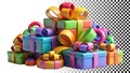 Gift boxes pile, festive presents and celebration occasion elements png transparent image Generative AI Royalty Free Stock Photo
