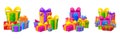 Gift boxes piles, present boxes mountains. Christmas gifting containers, birthday surprise. Holiday xmas cartoon stacks Royalty Free Stock Photo