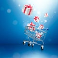 Gift boxes pop out from wheelie shopping cart