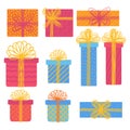 Gift boxes, presents icon set. Hand drawn doodle collection. Sale shopping concept. Birthday Party Christmas Royalty Free Stock Photo