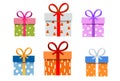 Gift boxes, presents isolated on white. Colorful wrapped. Sale, shopping concept. Collection for Birthday, Christmas Royalty Free Stock Photo