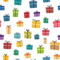 Gift boxes presents seamless pattern Hand drawn doodle collection Wrapped paper textile Sale shopping Birthday Christmas Royalty Free Stock Photo