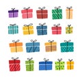 Gift boxes, presents vector icon set. Hand drawn doodle collection isolated on white. For Sale Birthday Christmas Royalty Free Stock Photo