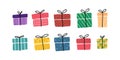 Gift boxes, presents vector icon set. Hand drawn doodle collection isolated on white. For Sale Birthday Christmas Royalty Free Stock Photo