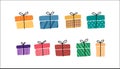 Gift boxes, presents vector icon set. Hand drawn doodle collection isolated on white. For Sale Birthday Christmas Royalty Free Stock Photo