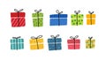 Gift boxes, presents vector icon set. Hand drawn doodle collection isolated on white. For Sale Birthday Christmas Royalty Free Stock Photo