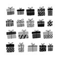 Gift boxes, presents vector icon set Monochrome Hand drawn doodle collection isolated on white. Sale Birthday Christmas Royalty Free Stock Photo