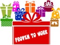 Gift boxes with PROVEN TO WORK text.