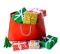 gift boxes in red bag isolate Royalty Free Stock Photo