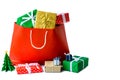 gift boxes in red bag isolate Royalty Free Stock Photo