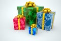 Gift boxes with ribbons on a white background Royalty Free Stock Photo