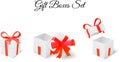 Gift boxes set 3D white with red ribbons Royalty Free Stock Photo