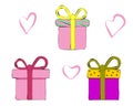 .Colorful gift magic boxes three set. Vector Illustration Royalty Free Stock Photo