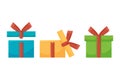 Gift boxes. Set of different present boxes. Surprise in the box. Royalty Free Stock Photo